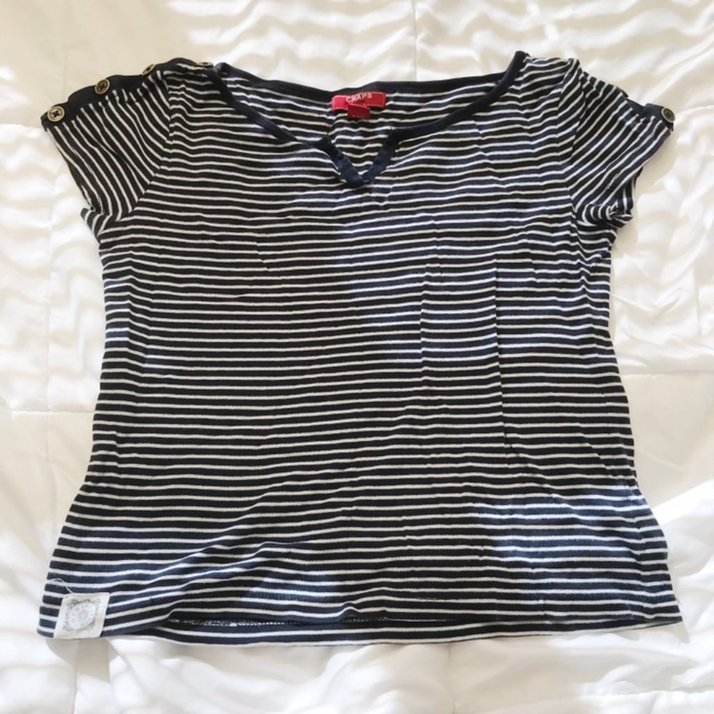 Chaps Denim White and Dark Navy Striped T-Shirt